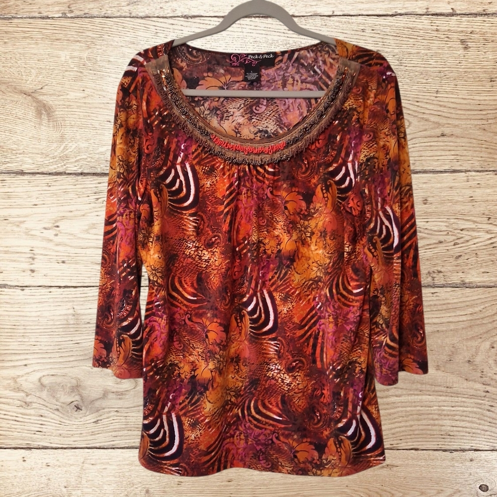 Peck N Peck Women's Multicolor Top Beaded Neckline size L